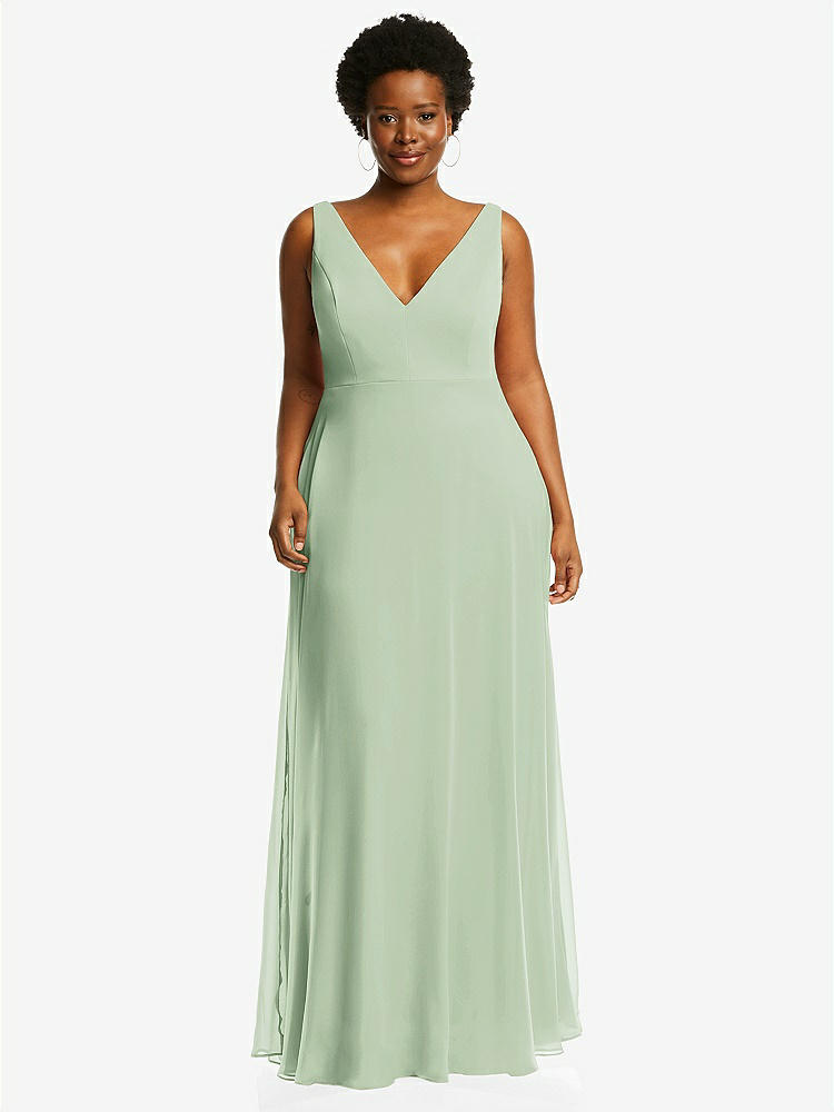 【NEW】【STYLE: 1549】ディープ Vネック シフォン マキシ ドレス【COLOR: Celadon】【SIZE: 00-30W】