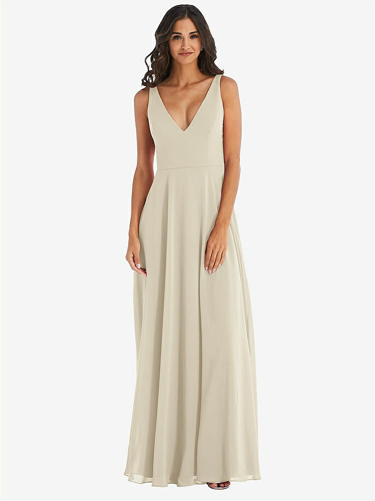 【STYLE: 1549】Deep V-Neck Chiffon Maxi Dress【COLOR: Champagne】