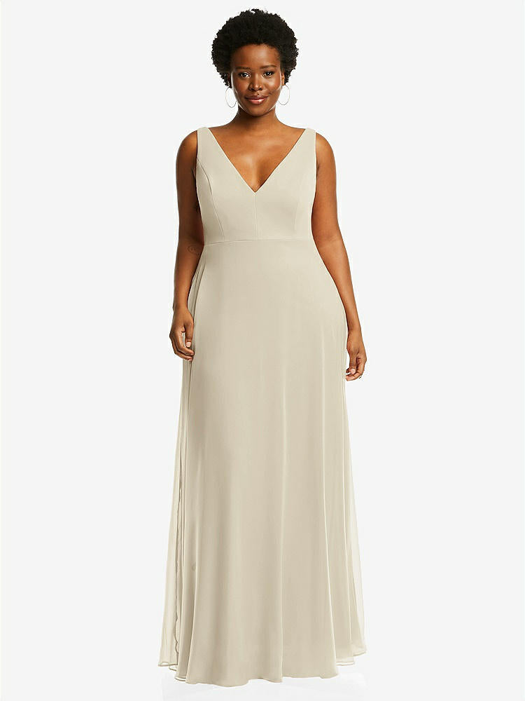 【STYLE: 1549】Deep V-Neck Chiffon Maxi Dress【COLOR: Champagne】