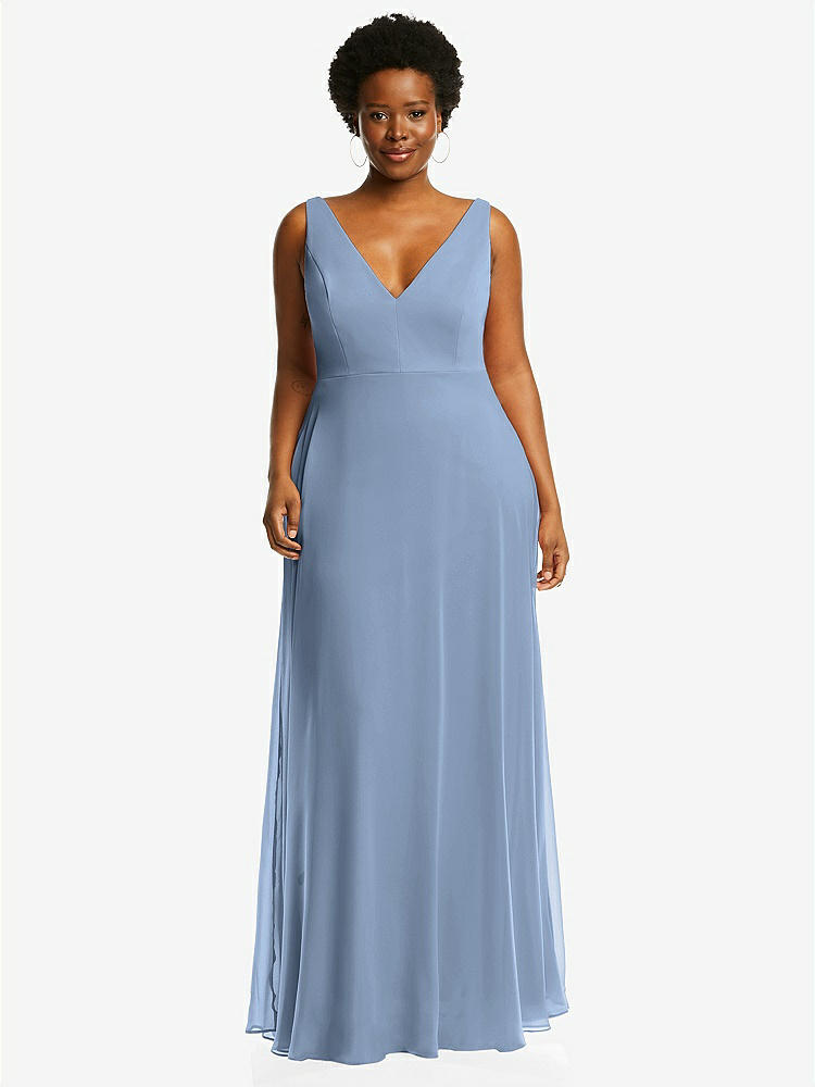 【NEW】【STYLE: 1549】ディープ Vネック シフォン マキシ ドレス【COLOR: Cloudy】【SIZE: 00-30W】