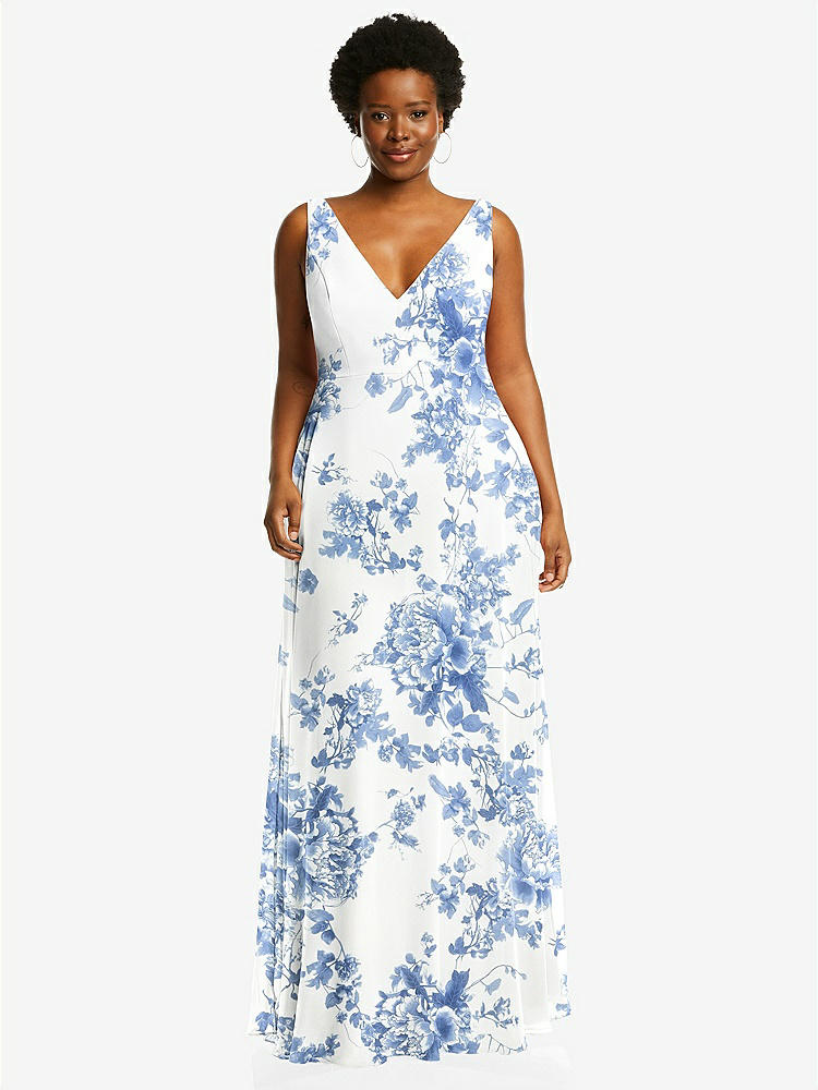 【NEW】【STYLE: 1549】ディープ Vネック シフォン マキシ ドレス【COLOR: Cottage Rose Dusk Blue】【SIZE: 00-30W】