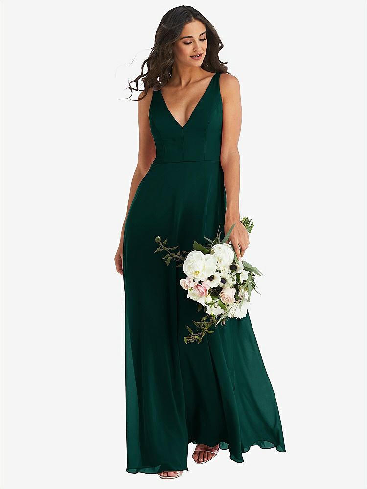 【STYLE: 1549】Deep V-Neck Chiffon Maxi Dress【COLOR: Evergreen】