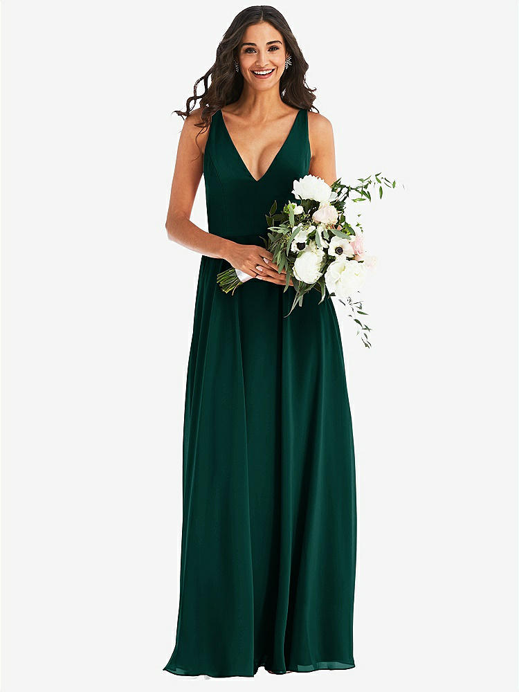 【STYLE: 1549】Deep V-Neck Chiffon Maxi Dress【COLOR: Evergreen】