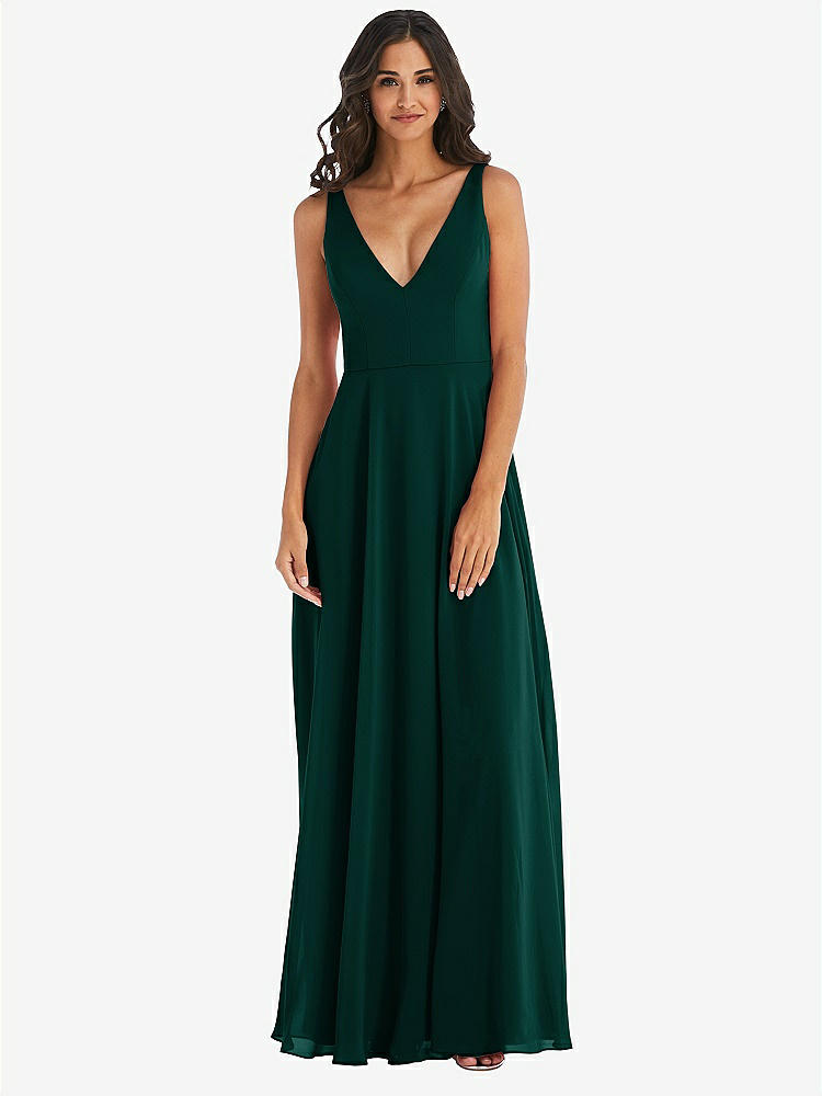 【STYLE: 1549】Deep V-Neck Chiffon Maxi Dress【COLOR: Evergreen】