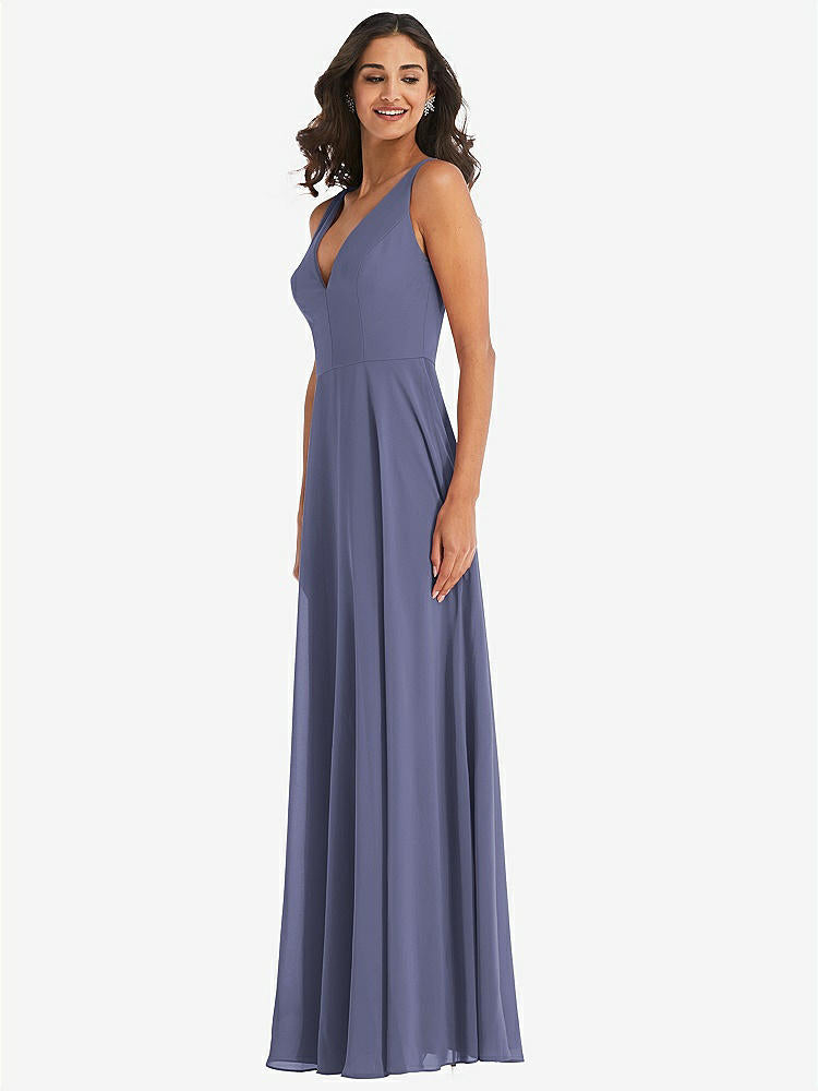 【STYLE: 1549】Deep V-Neck Chiffon Maxi Dress【COLOR: French Blue】