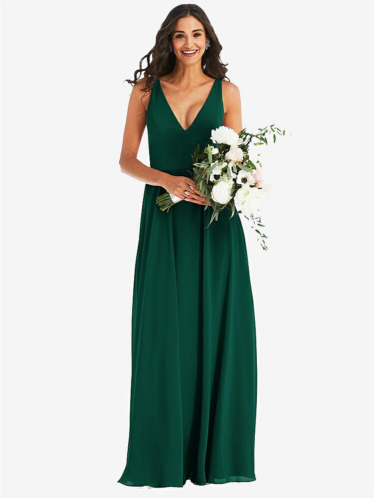 【STYLE: 1549】Deep V-Neck Chiffon Maxi Dress【COLOR: Hunter Green】