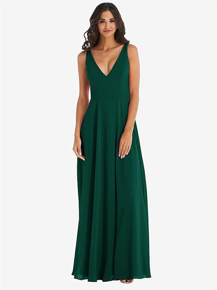 【STYLE: 1549】Deep V-Neck Chiffon Maxi Dress【COLOR: Hunter Green】