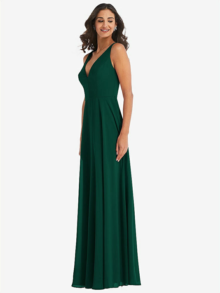 【STYLE: 1549】Deep V-Neck Chiffon Maxi Dress【COLOR: Hunter Green】