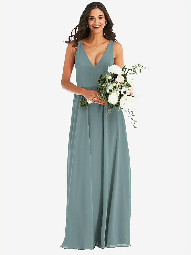 【STYLE: 1549】Deep V-Neck Chiffon Maxi Dress【COLOR: Icelandic】