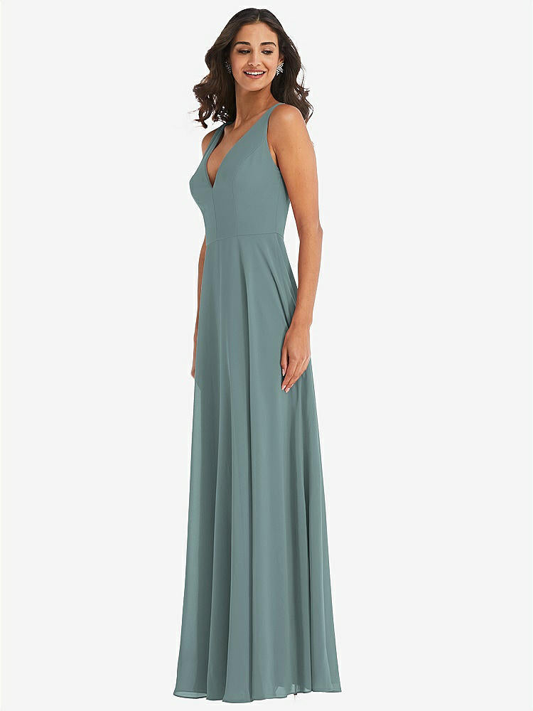 【STYLE: 1549】Deep V-Neck Chiffon Maxi Dress【COLOR: Icelandic】