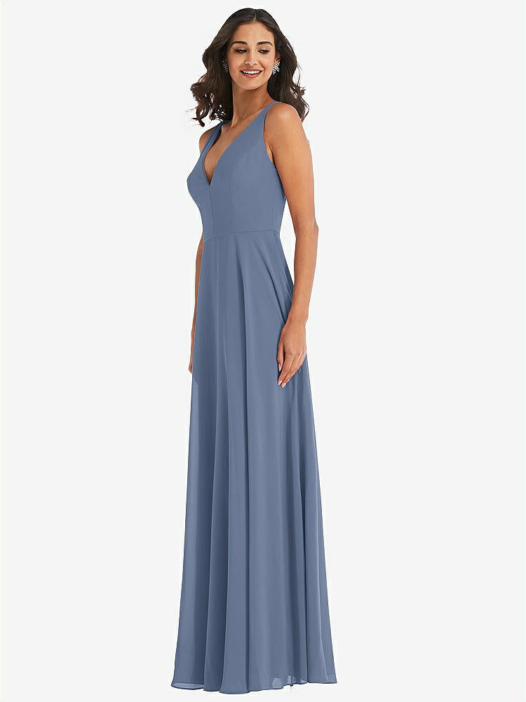 【STYLE: 1549】Deep V-Neck Chiffon Maxi Dress【COLOR: Larkspur Blue】