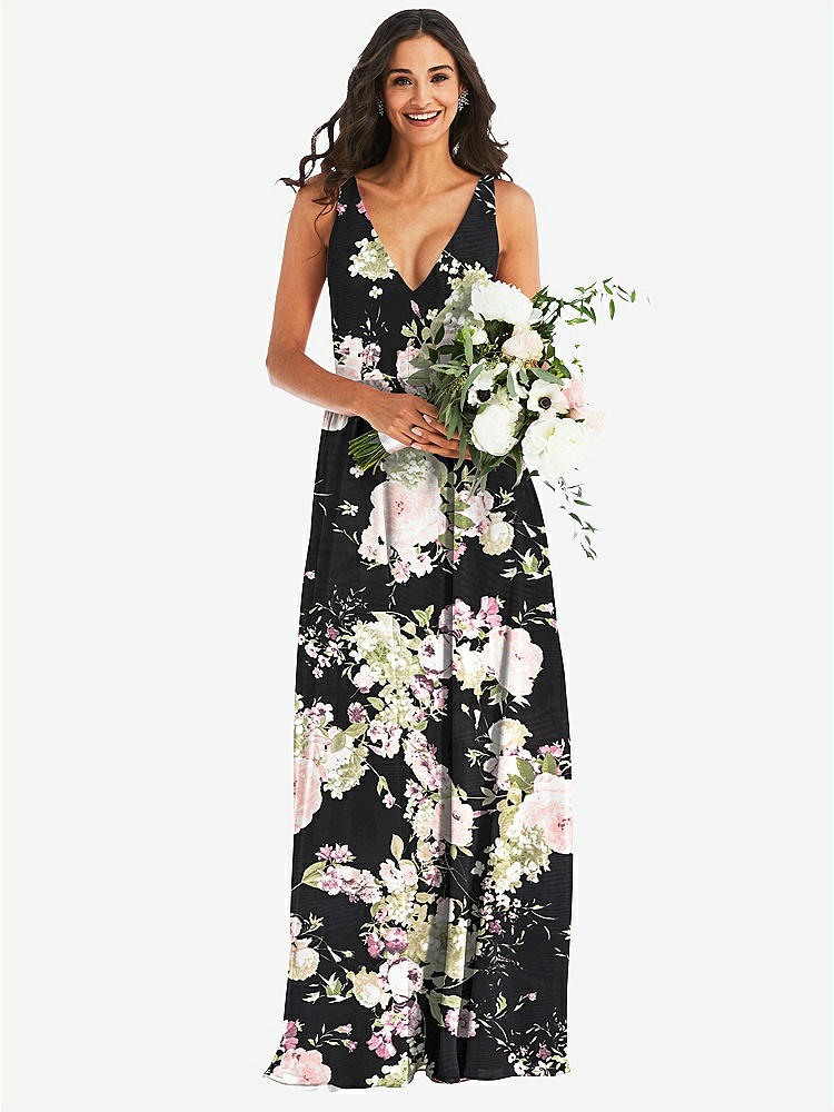 【NEW】【STYLE: 1549】ディープ Vネック シフォン マキシ ドレス【COLOR: Noir Garden】【SIZE: 00-30W】