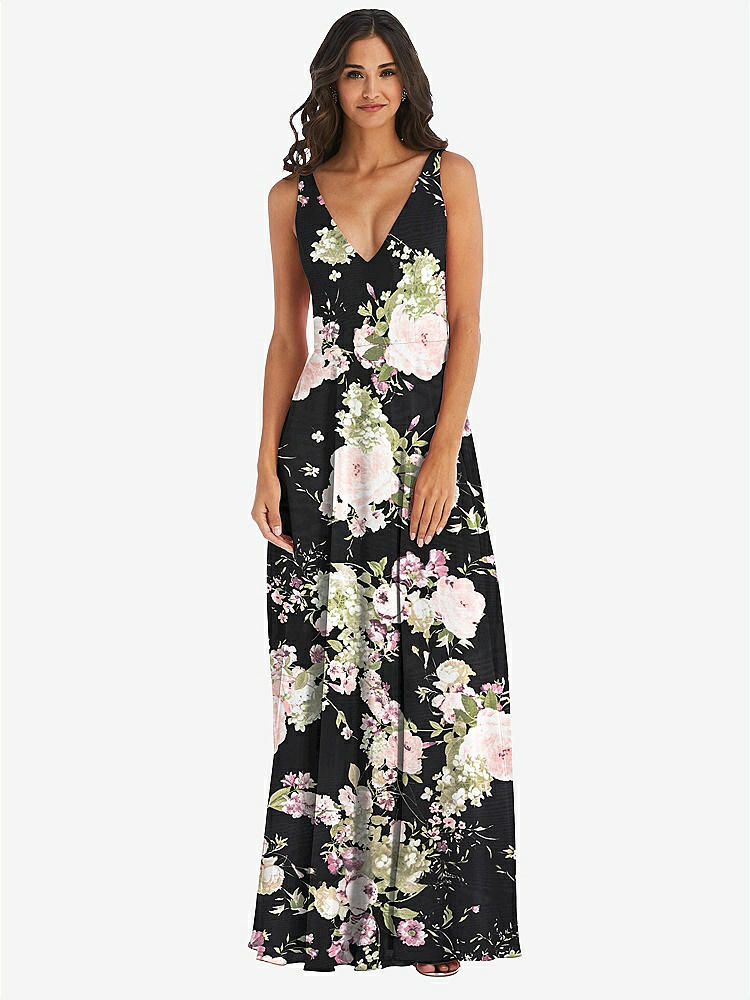 【NEW】【STYLE: 1549】ディープ Vネック シフォン マキシ ドレス【COLOR: Noir Garden】【SIZE: 00-30W】