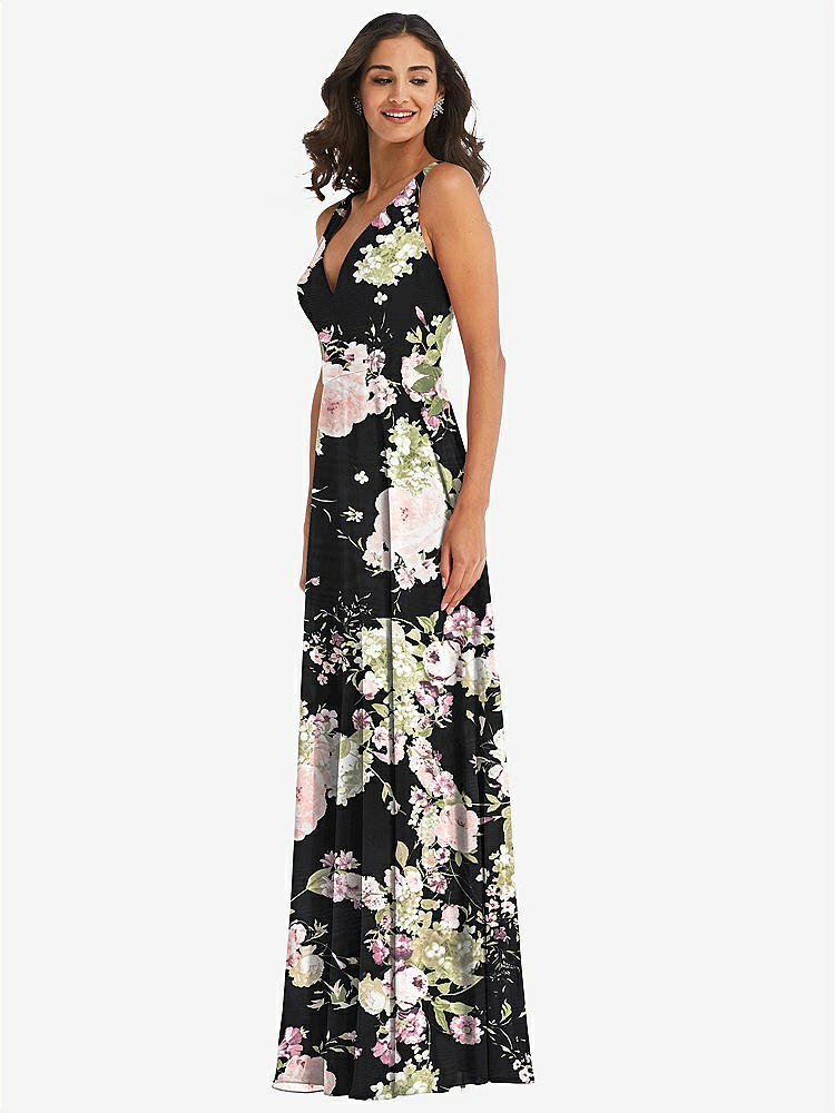 【NEW】【STYLE: 1549】ディープ Vネック シフォン マキシ ドレス【COLOR: Noir Garden】【SIZE: 00-30W】