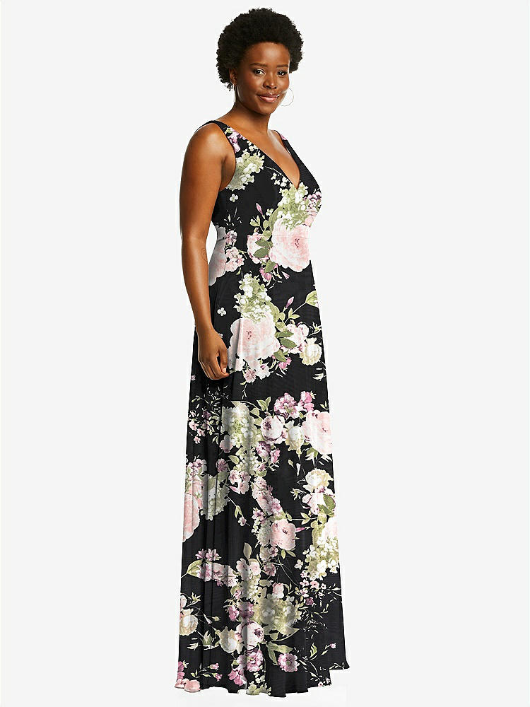 【NEW】【STYLE: 1549】ディープ Vネック シフォン マキシ ドレス【COLOR: Noir Garden】【SIZE: 00-30W】