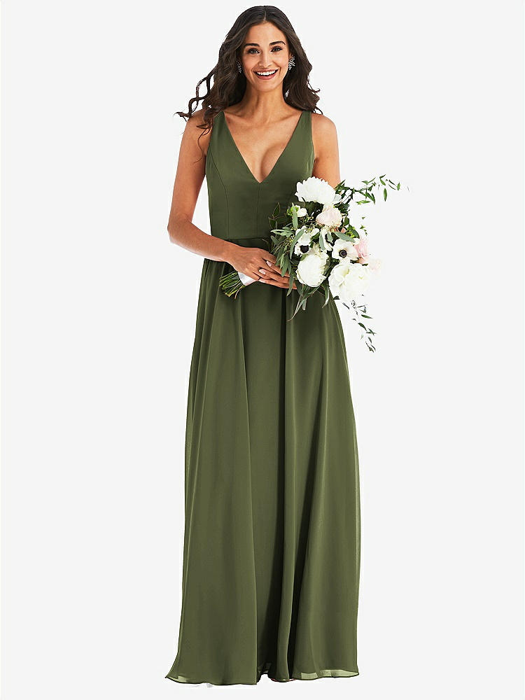 【NEW】【STYLE: 1549】ディープ Vネック シフォン マキシ ドレス【COLOR: Olive Green】【SIZE: 00-30W】