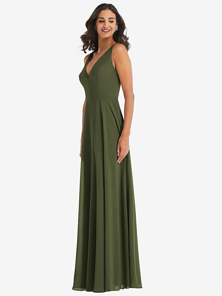 【NEW】【STYLE: 1549】ディープ Vネック シフォン マキシ ドレス【COLOR: Olive Green】【SIZE: 00-30W】
