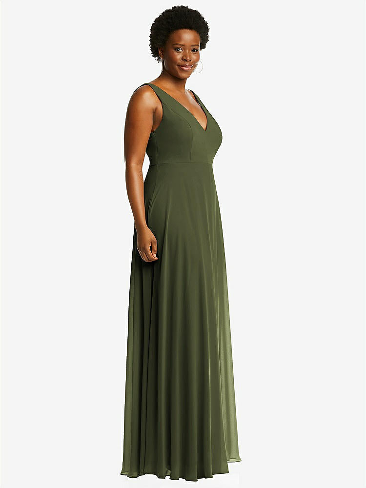 【NEW】【STYLE: 1549】ディープ Vネック シフォン マキシ ドレス【COLOR: Olive Green】【SIZE: 00-30W】