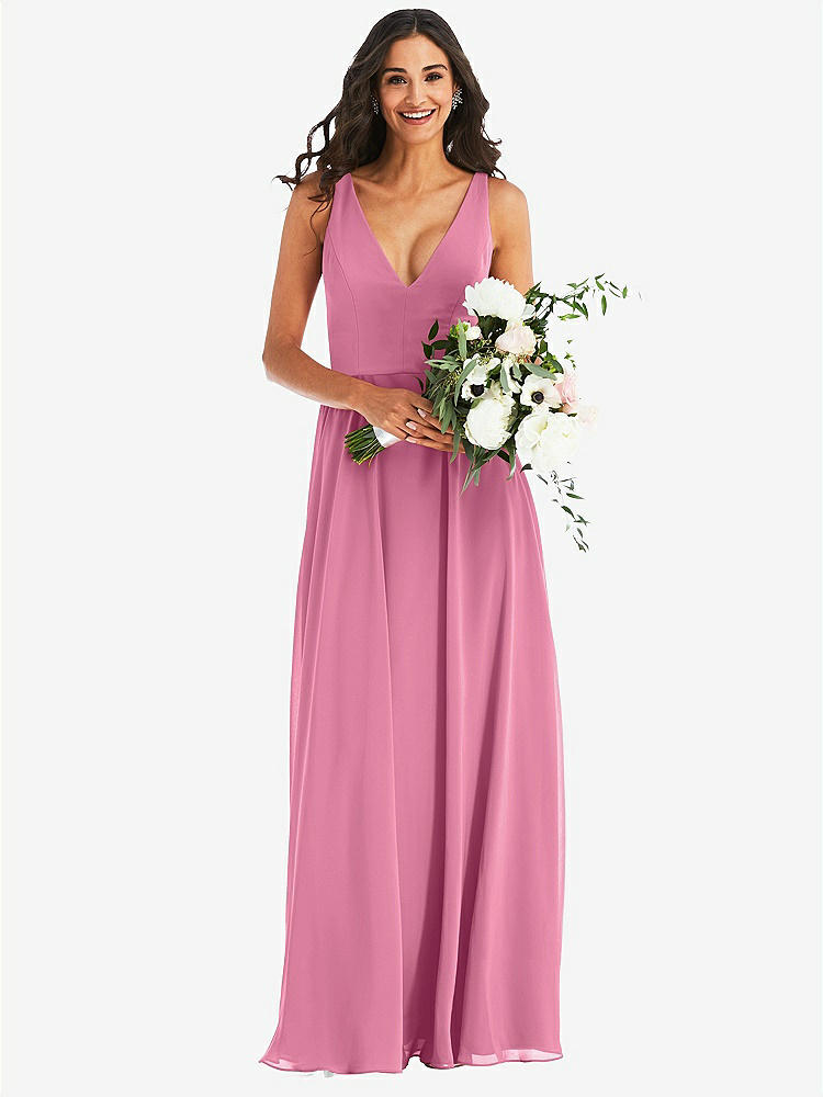 【STYLE: 1549】Deep V-Neck Chiffon Maxi Dress【COLOR: Orchid Pink】
