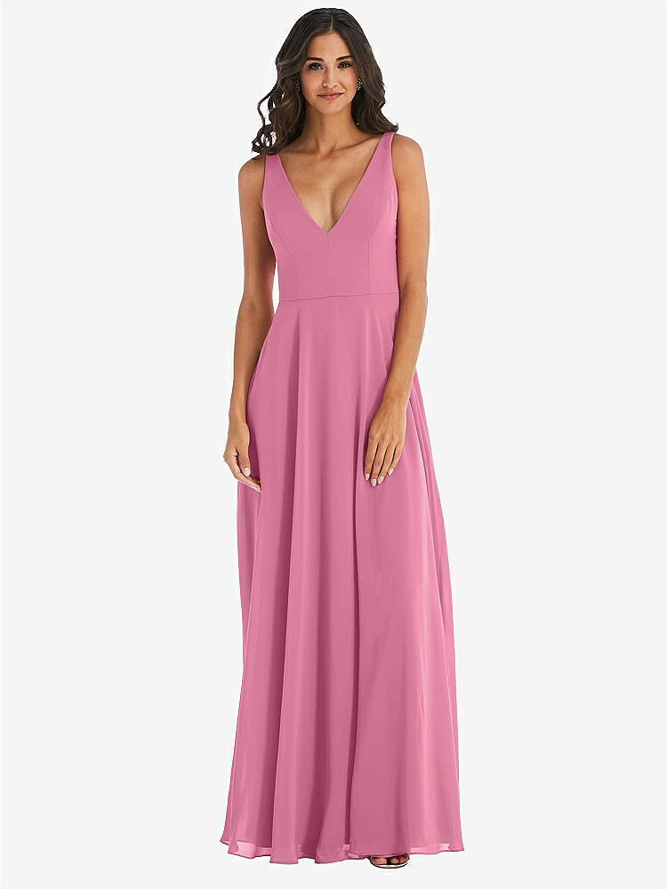 【STYLE: 1549】Deep V-Neck Chiffon Maxi Dress【COLOR: Orchid Pink】