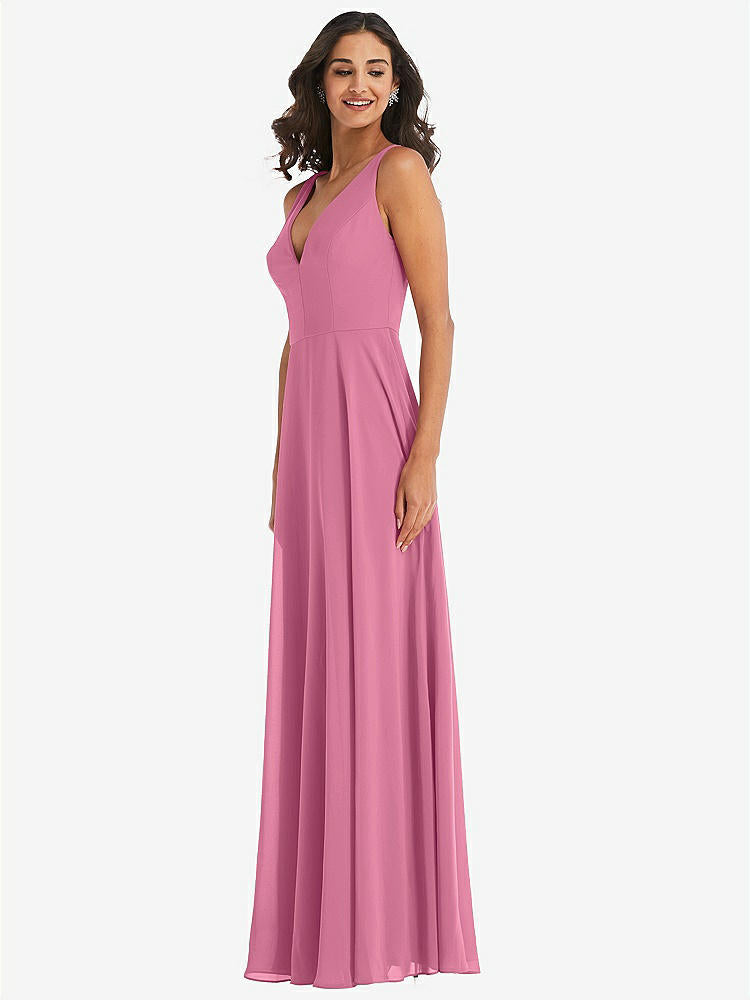 【STYLE: 1549】Deep V-Neck Chiffon Maxi Dress【COLOR: Orchid Pink】