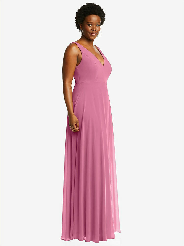 【STYLE: 1549】Deep V-Neck Chiffon Maxi Dress【COLOR: Orchid Pink】