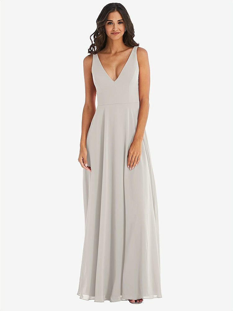 【STYLE: 1549】Deep V-Neck Chiffon Maxi Dress【COLOR: Oyster】