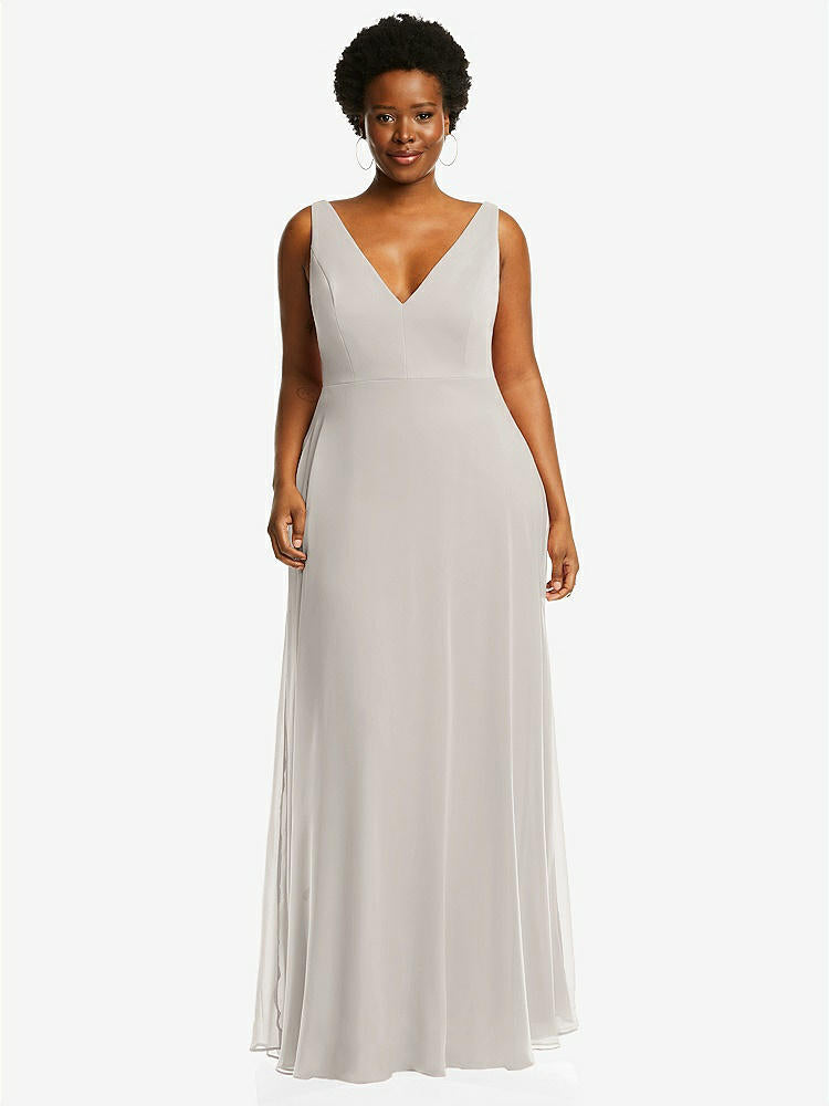 【STYLE: 1549】Deep V-Neck Chiffon Maxi Dress【COLOR: Oyster】