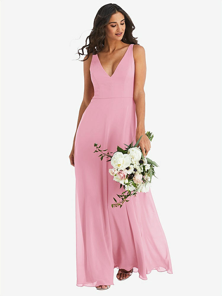 【STYLE: 1549】Deep V-Neck Chiffon Maxi Dress【COLOR: Peony Pink】