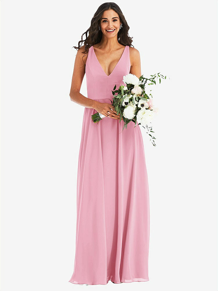 【STYLE: 1549】Deep V-Neck Chiffon Maxi Dress【COLOR: Peony Pink】