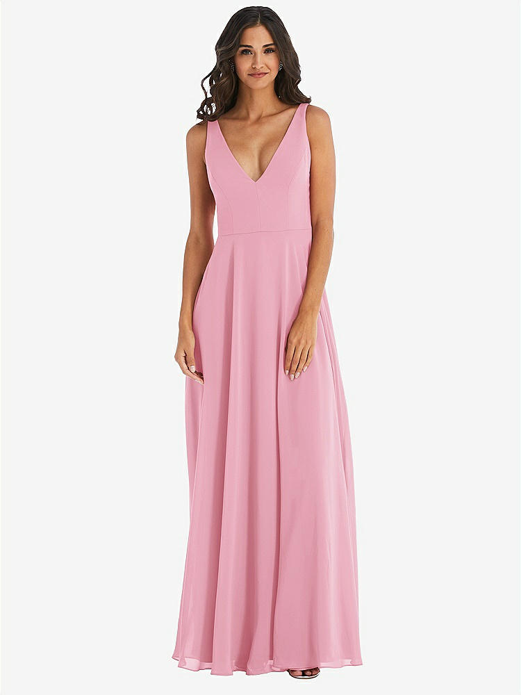 【STYLE: 1549】Deep V-Neck Chiffon Maxi Dress【COLOR: Peony Pink】