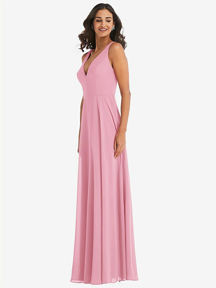 【STYLE: 1549】Deep V-Neck Chiffon Maxi Dress【COLOR: Peony Pink】