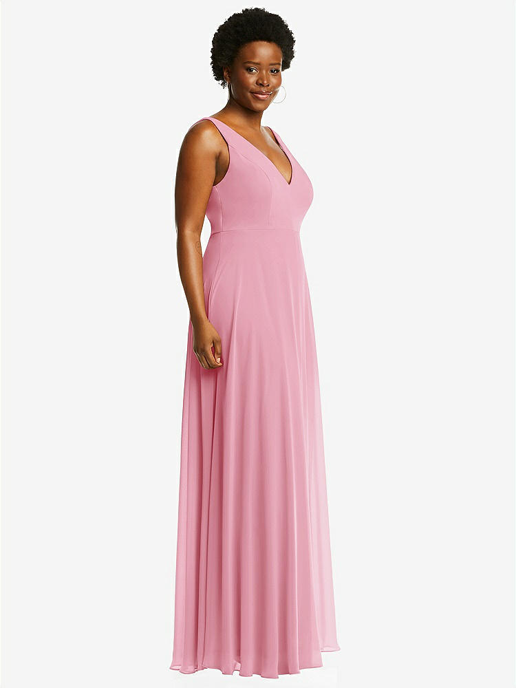【STYLE: 1549】Deep V-Neck Chiffon Maxi Dress【COLOR: Peony Pink】