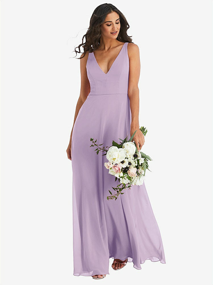 【STYLE: 1549】Deep V-Neck Chiffon Maxi Dress【COLOR: Pale Purple】
