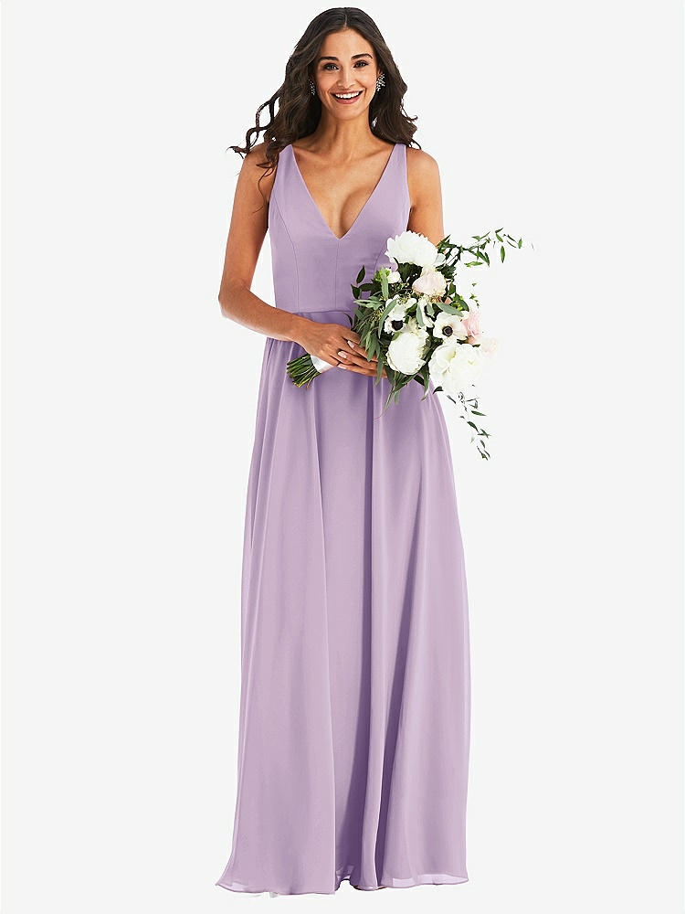 【STYLE: 1549】Deep V-Neck Chiffon Maxi Dress【COLOR: Pale Purple】