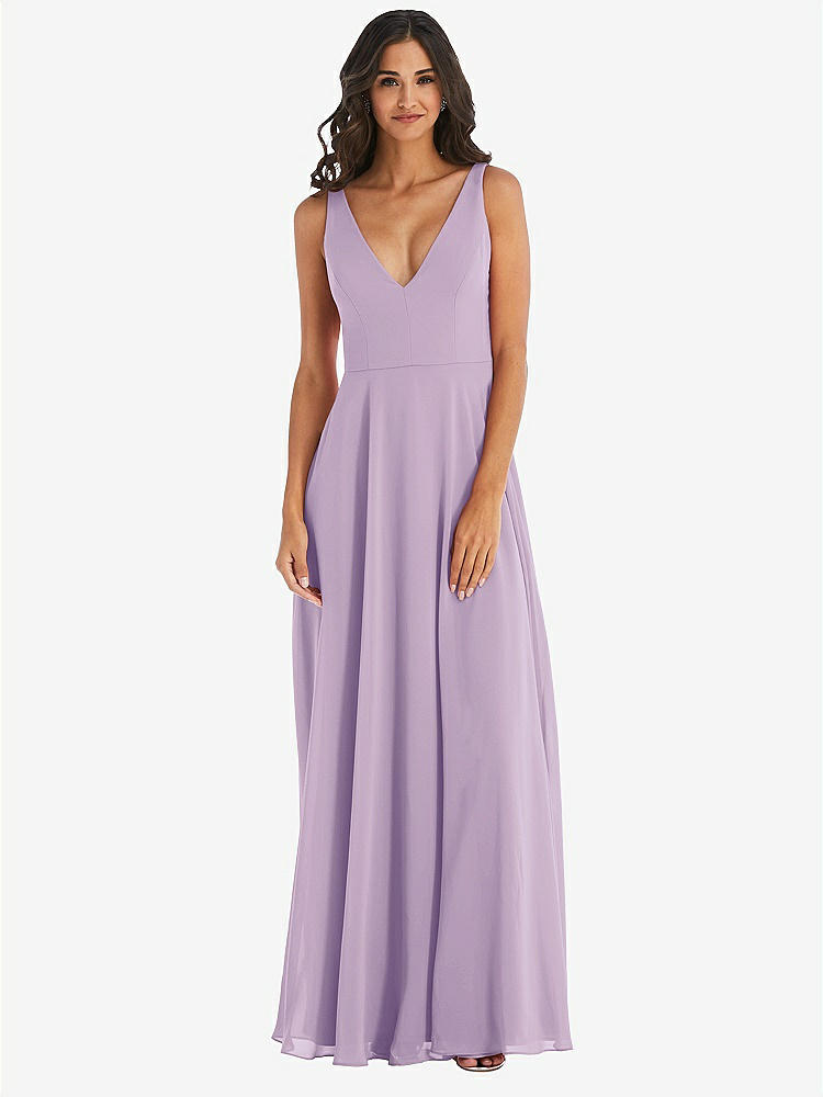 【STYLE: 1549】Deep V-Neck Chiffon Maxi Dress【COLOR: Pale Purple】