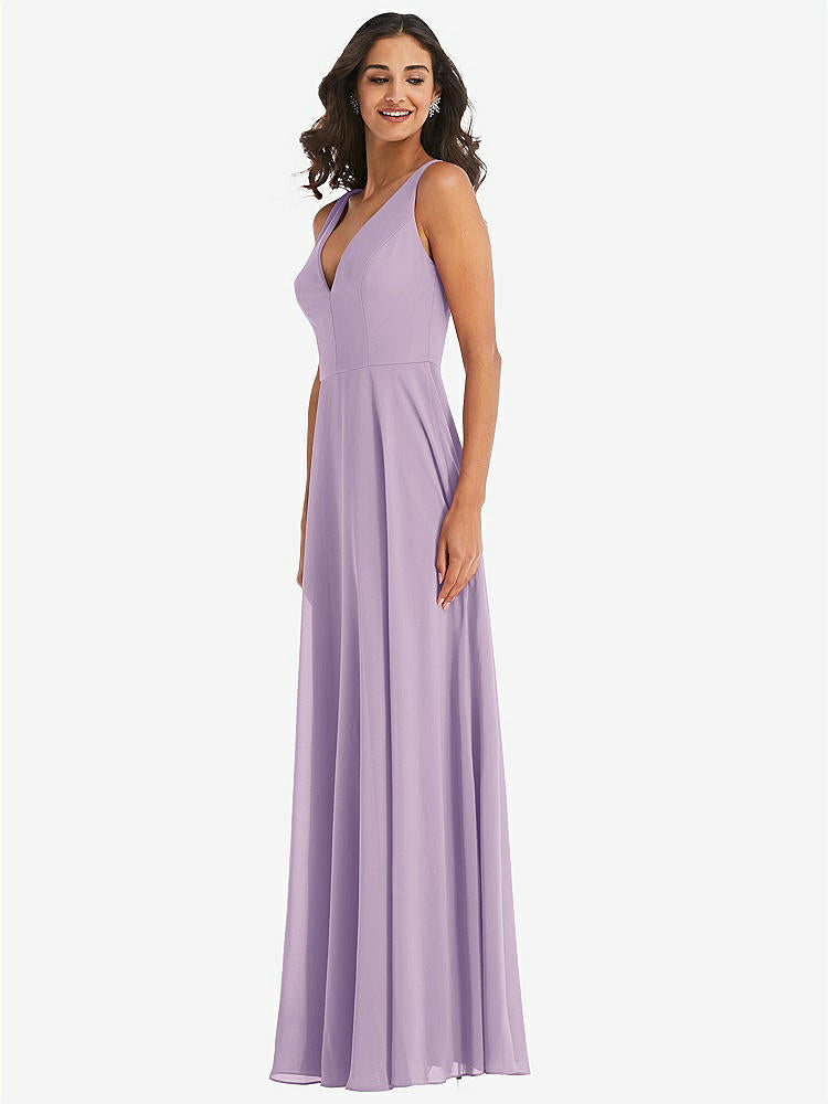 【STYLE: 1549】Deep V-Neck Chiffon Maxi Dress【COLOR: Pale Purple】
