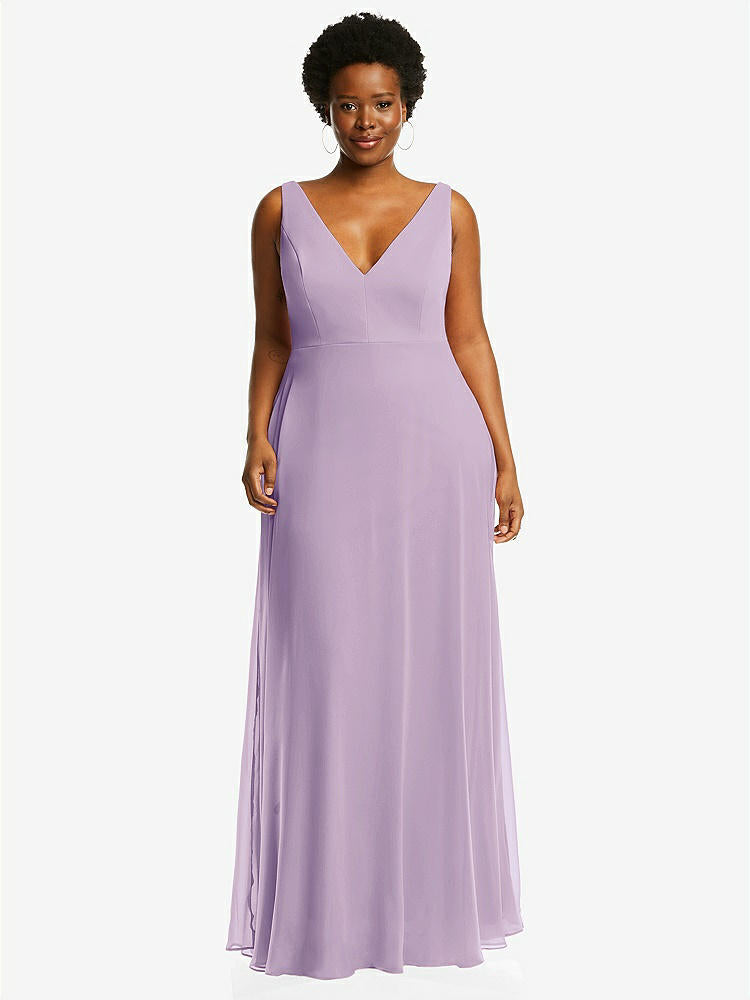 【STYLE: 1549】Deep V-Neck Chiffon Maxi Dress【COLOR: Pale Purple】