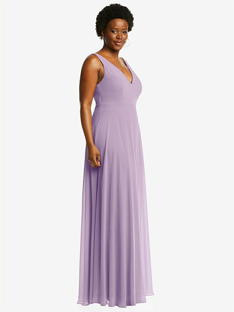 【STYLE: 1549】Deep V-Neck Chiffon Maxi Dress【COLOR: Pale Purple】