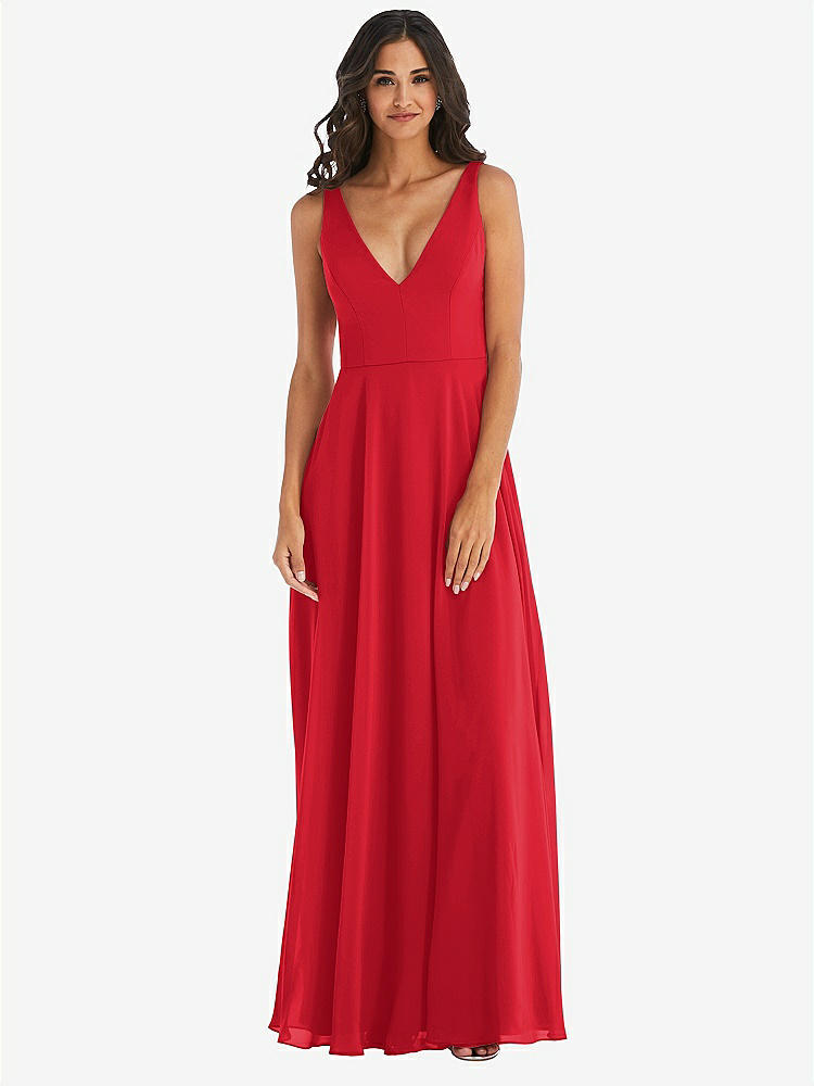 【STYLE: 1549】Deep V-Neck Chiffon Maxi Dress【COLOR: Parisian Red】