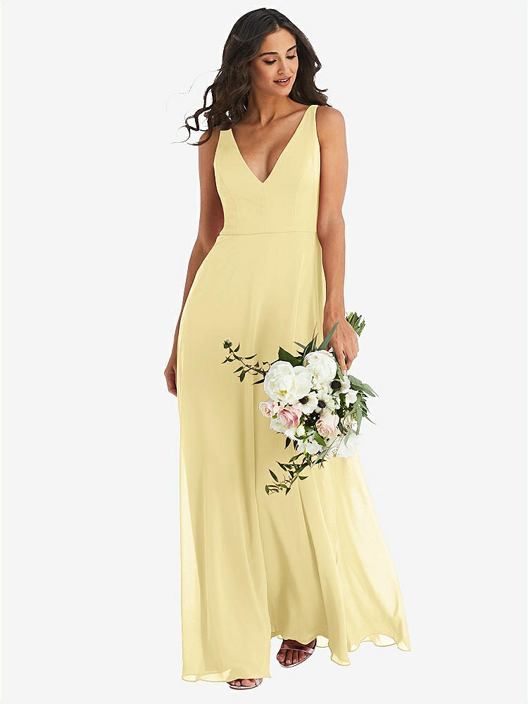 【STYLE: 1549】Deep V-Neck Chiffon Maxi Dress【COLOR: Pale Yellow】