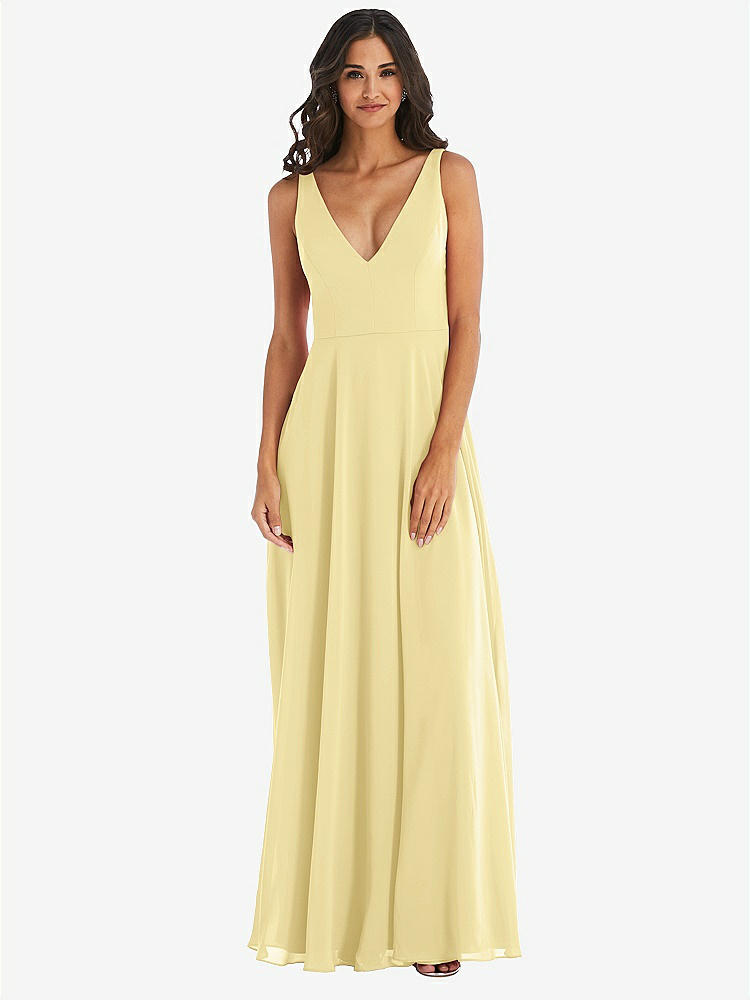 【STYLE: 1549】Deep V-Neck Chiffon Maxi Dress【COLOR: Pale Yellow】