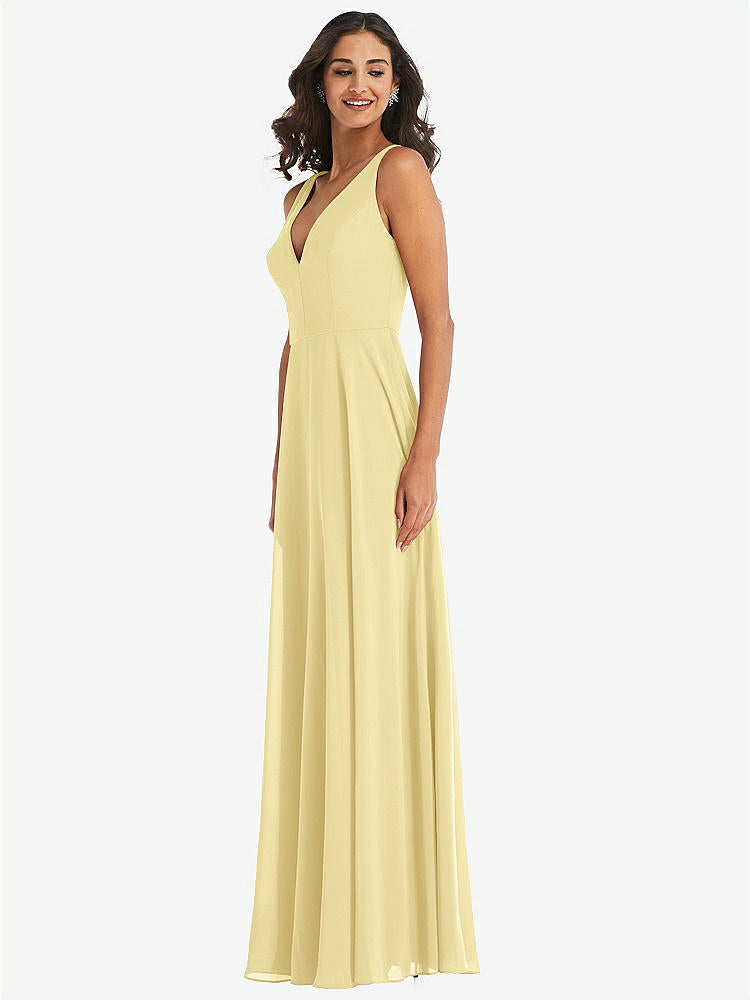 【STYLE: 1549】Deep V-Neck Chiffon Maxi Dress【COLOR: Pale Yellow】