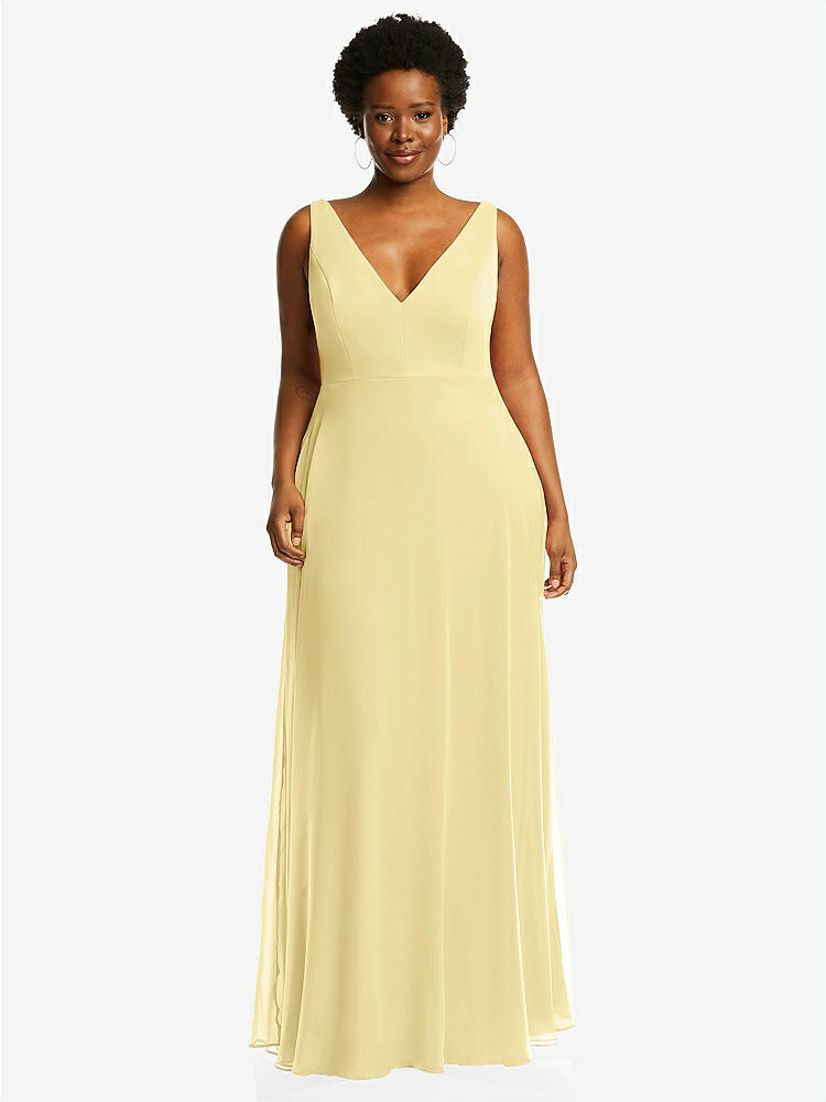 【STYLE: 1549】Deep V-Neck Chiffon Maxi Dress【COLOR: Pale Yellow】