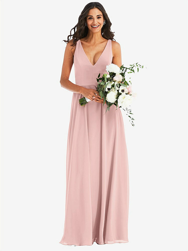 【STYLE: 1549】Deep V-Neck Chiffon Maxi Dress【COLOR: Rose - PANTONE Rose Quartz】
