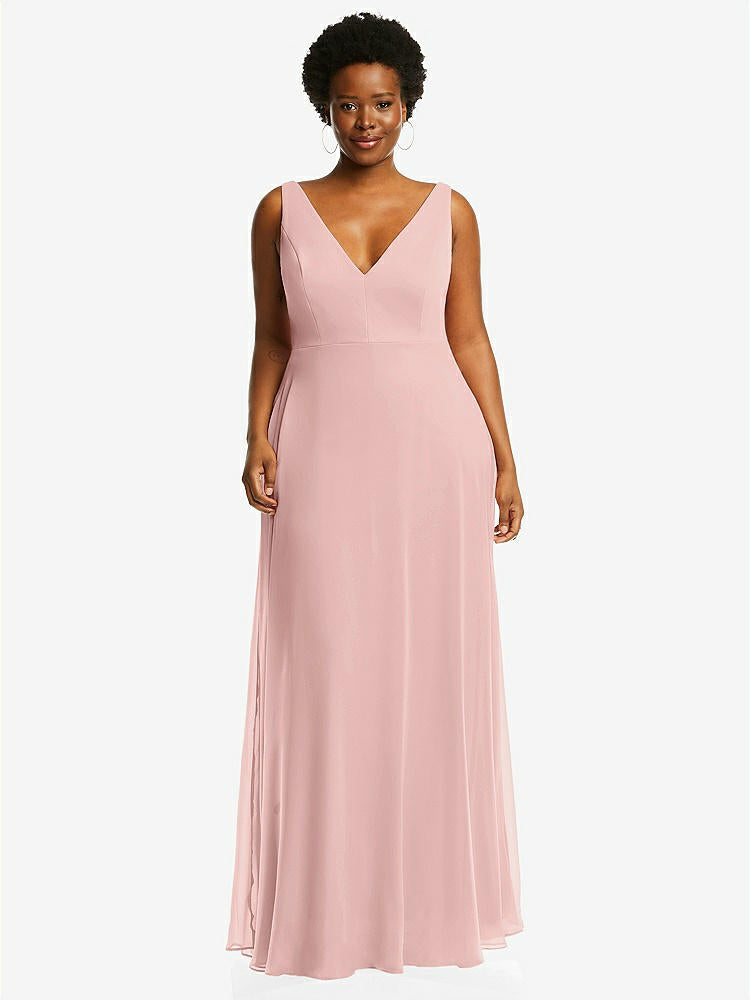 【STYLE: 1549】Deep V-Neck Chiffon Maxi Dress【COLOR: Rose - PANTONE Rose Quartz】