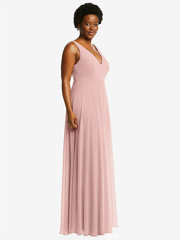 【STYLE: 1549】Deep V-Neck Chiffon Maxi Dress【COLOR: Rose - PANTONE Rose Quartz】