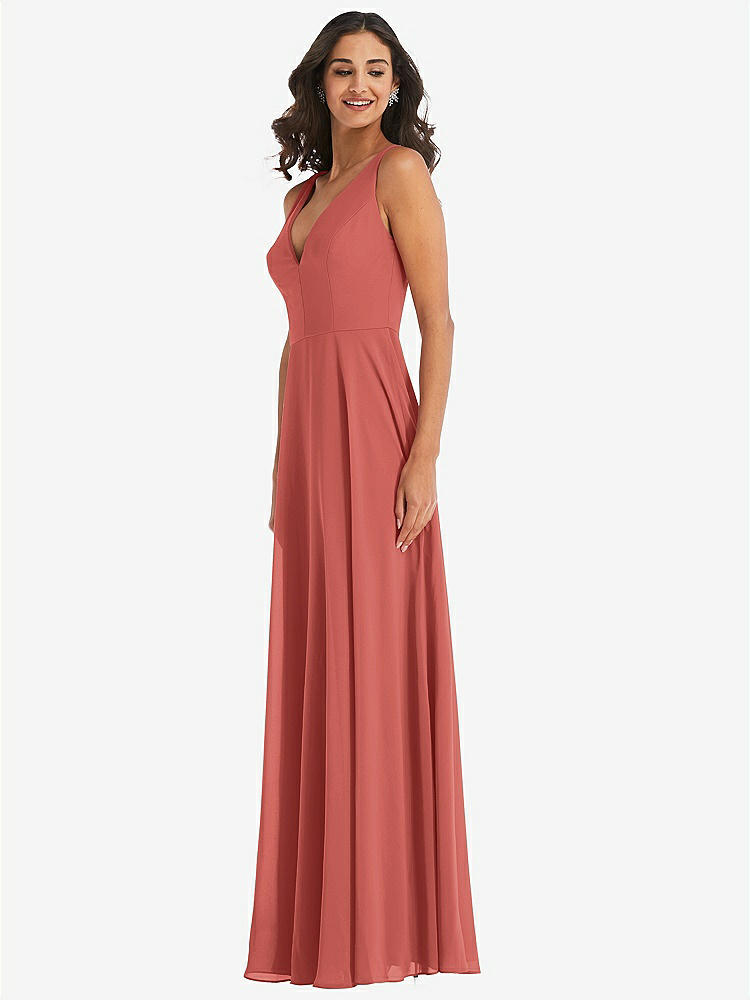 【STYLE: 1549】Deep V-Neck Chiffon Maxi Dress【COLOR: Coral Pink】
