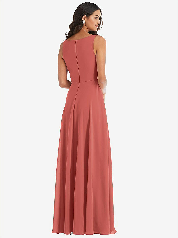 【STYLE: 1549】Deep V-Neck Chiffon Maxi Dress【COLOR: Coral Pink】