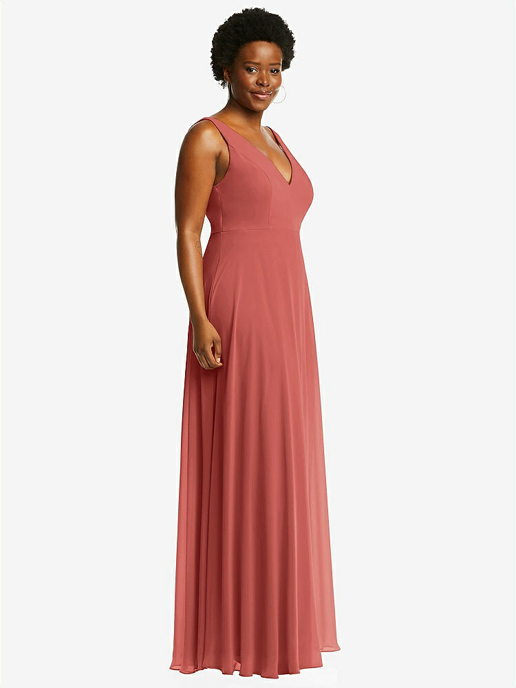 【STYLE: 1549】Deep V-Neck Chiffon Maxi Dress【COLOR: Coral Pink】